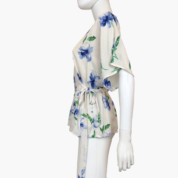 NWT COLLECTIVE CONCEPTS Semi-Sheer Floral Wrap Blouse (Ivory | Size S) - Picture 4 of 10